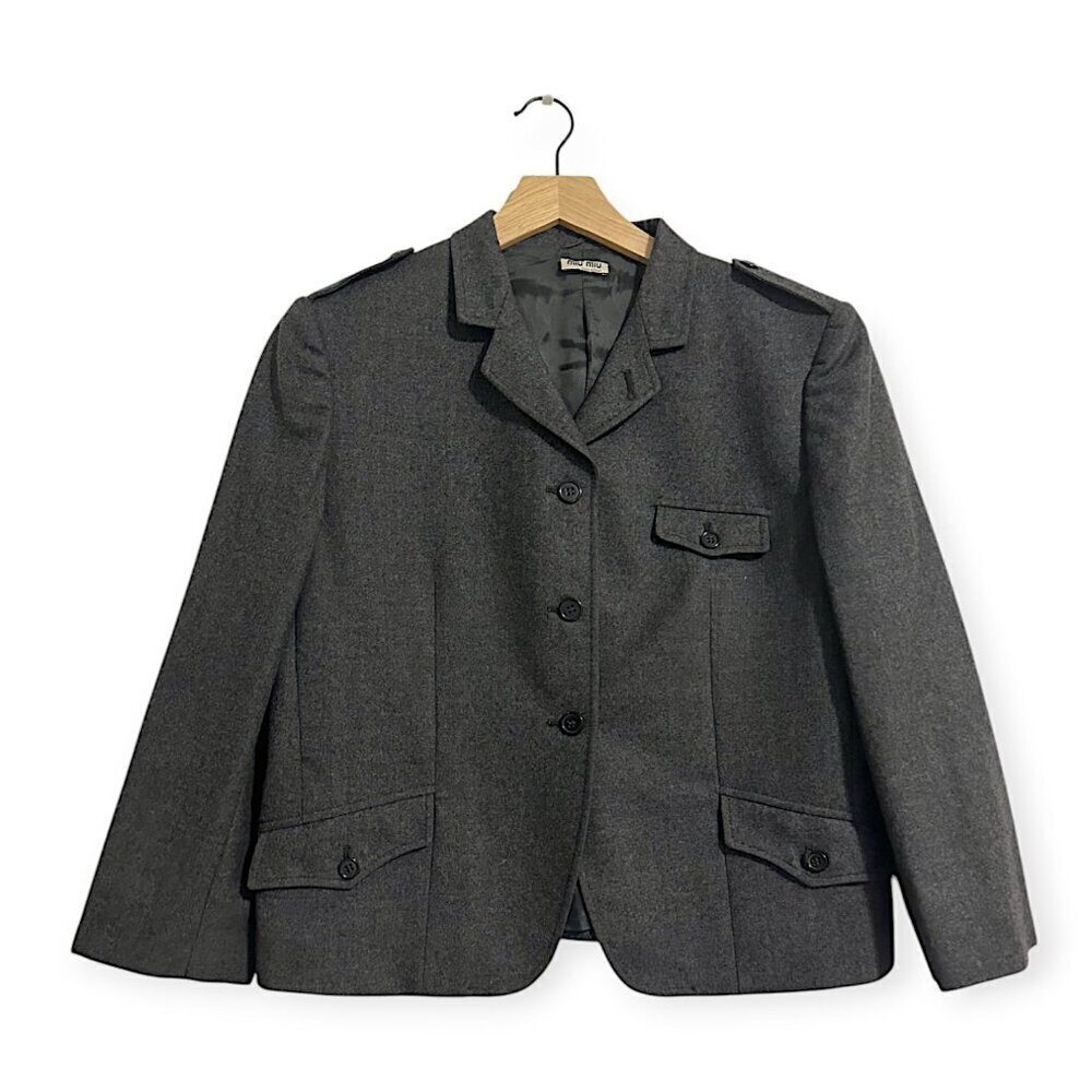 Miu Miu Gray Virgin Wool Blazer Jacket, Size 46it… - image 1
